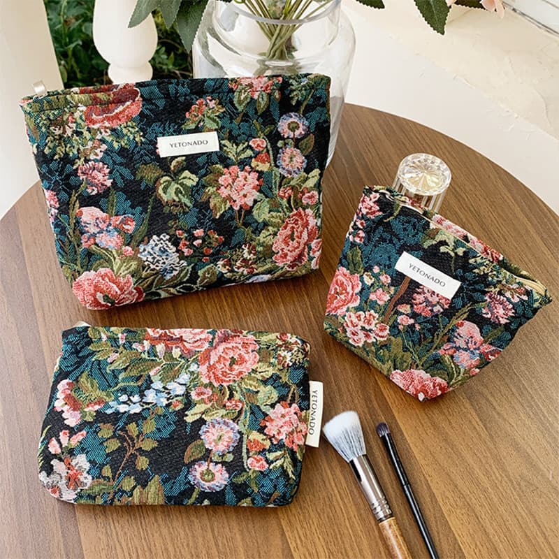 Retro pintura a óleo estilo Jacquard saco cosmético feminino grande capacidade portátil saco de higiene pessoal forro sa