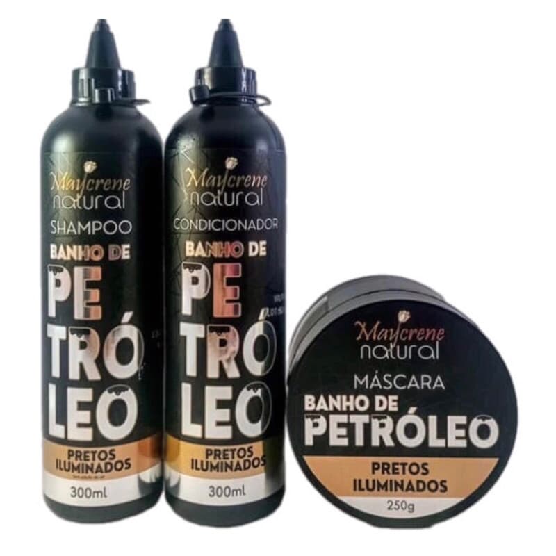 kit Capilar Banho de petróleo Preto iluminado (shampoo, condicionador e máscara) Maycrene