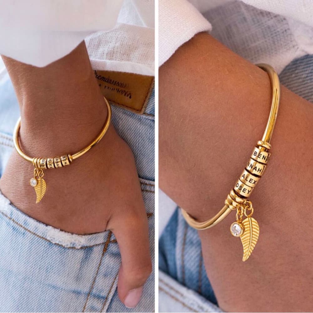Pulseira Aberta com Pedra de Nascimento, Gravação Personalizada, Pedra de Nascimento, Pulseira Aberta C VLEE