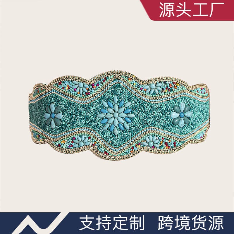 Novo estilo étnico contas corda de cânhamo escudo Popular cinto largo senhoras cinto elástico cinto estético moda cinto