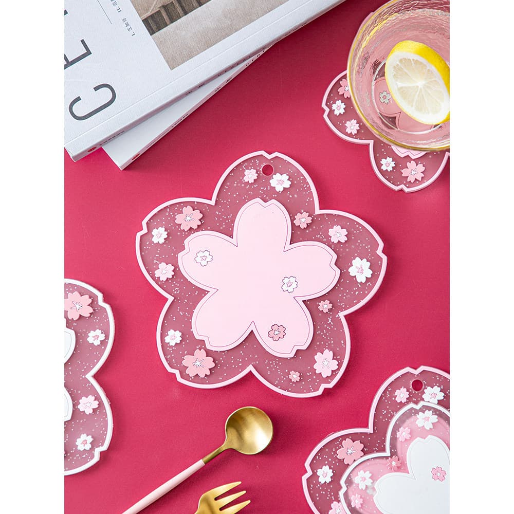 Linda porta-copos de flor de cerejeira estilo japonês tapete Anti-escaldante estilo ins doméstico nórdico resistente ao