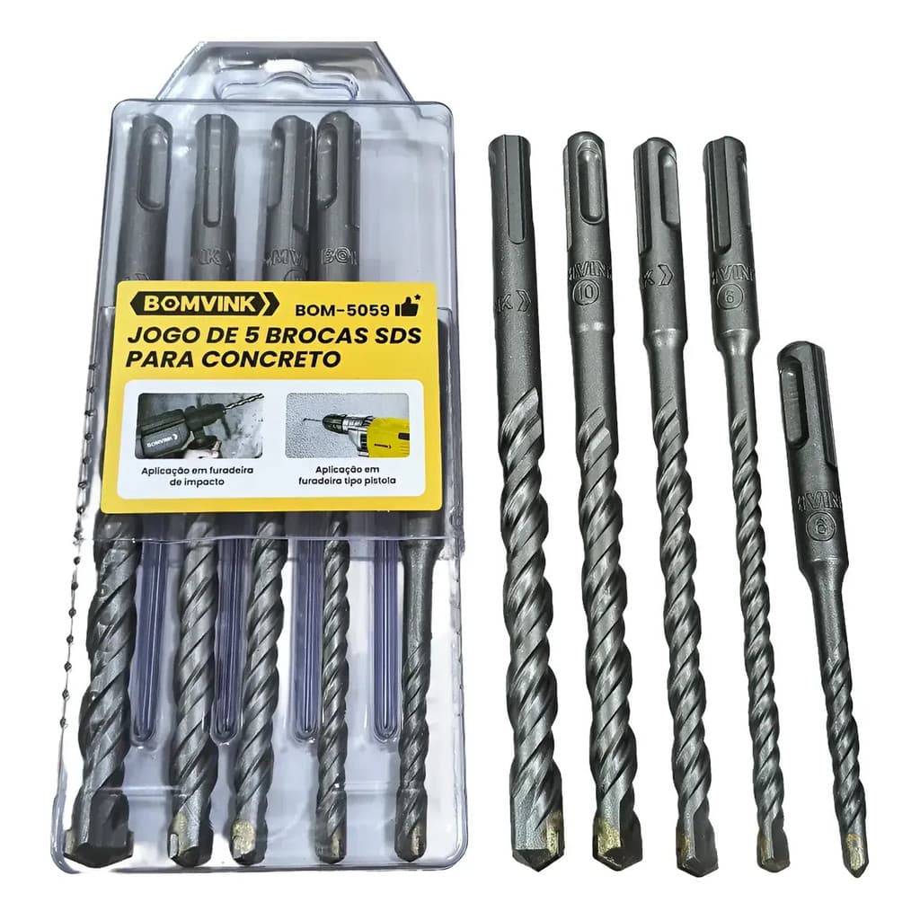 Jogo De 5 Brocas 6 A 12mm Sds Plus Para Concreto Martelete