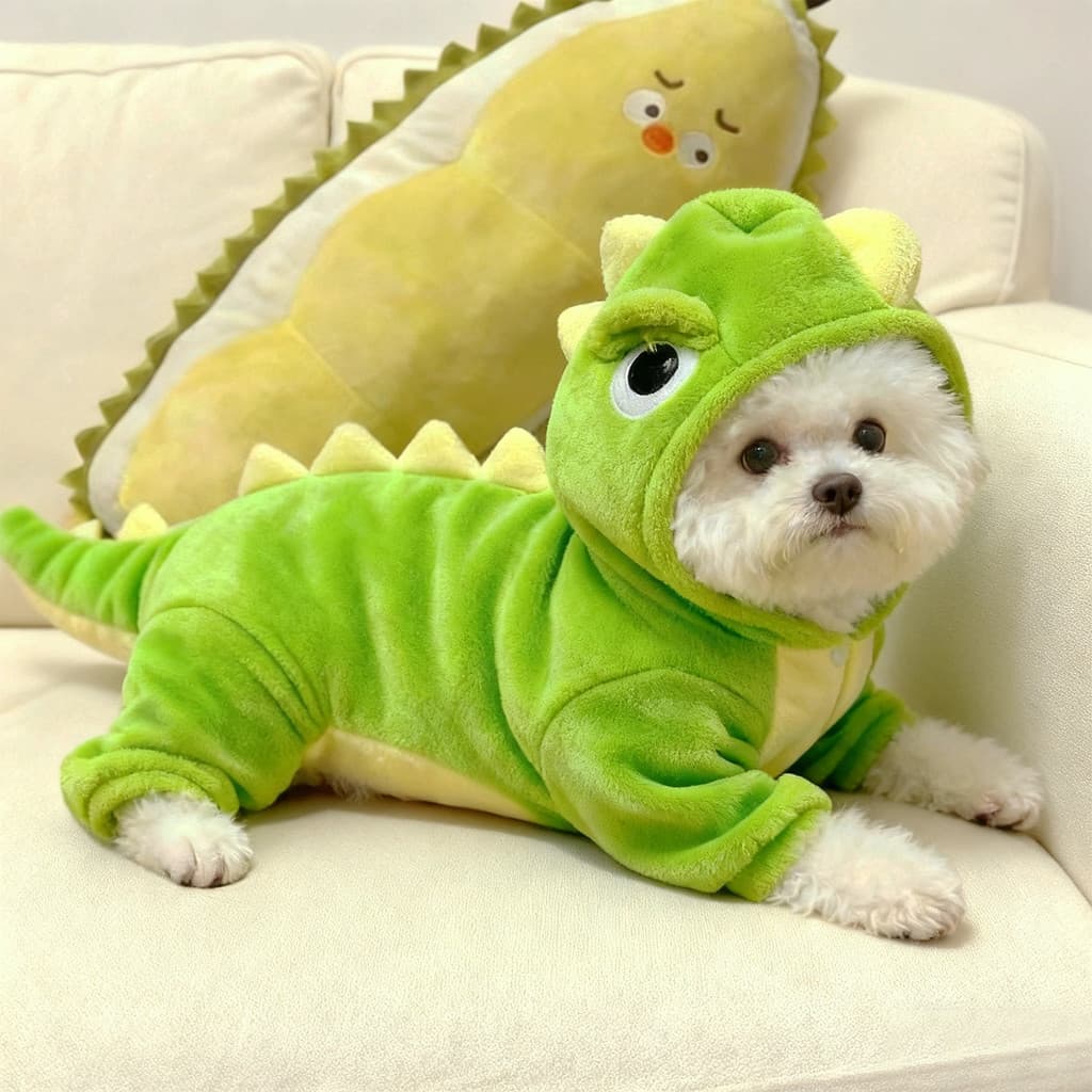 Bonito pequeno dinossauro roupas para cães quente com capuz roupas de quatro pernas Teddy Bichon Tractionable outono inv