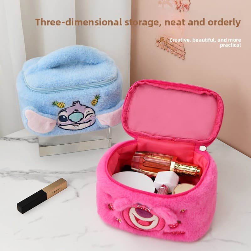 Bolsa De Maquiagem De Pelúcia De Grande Capacidade-Organizador Bonito De Cosméticos De Desenho Animado Para Meninas , Vi