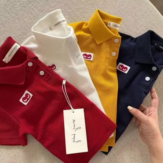 Camisa polo infantil de manga curta novo estilo pequeno médio masculino feminino.