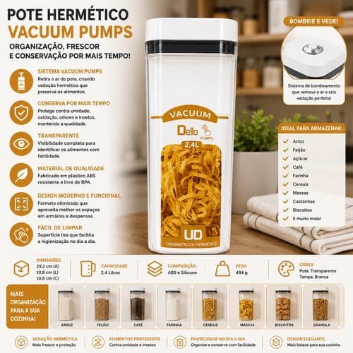 Pote Hermético Retangular 24 Litros Armazenamento Alimentos Vedação Segura Prático