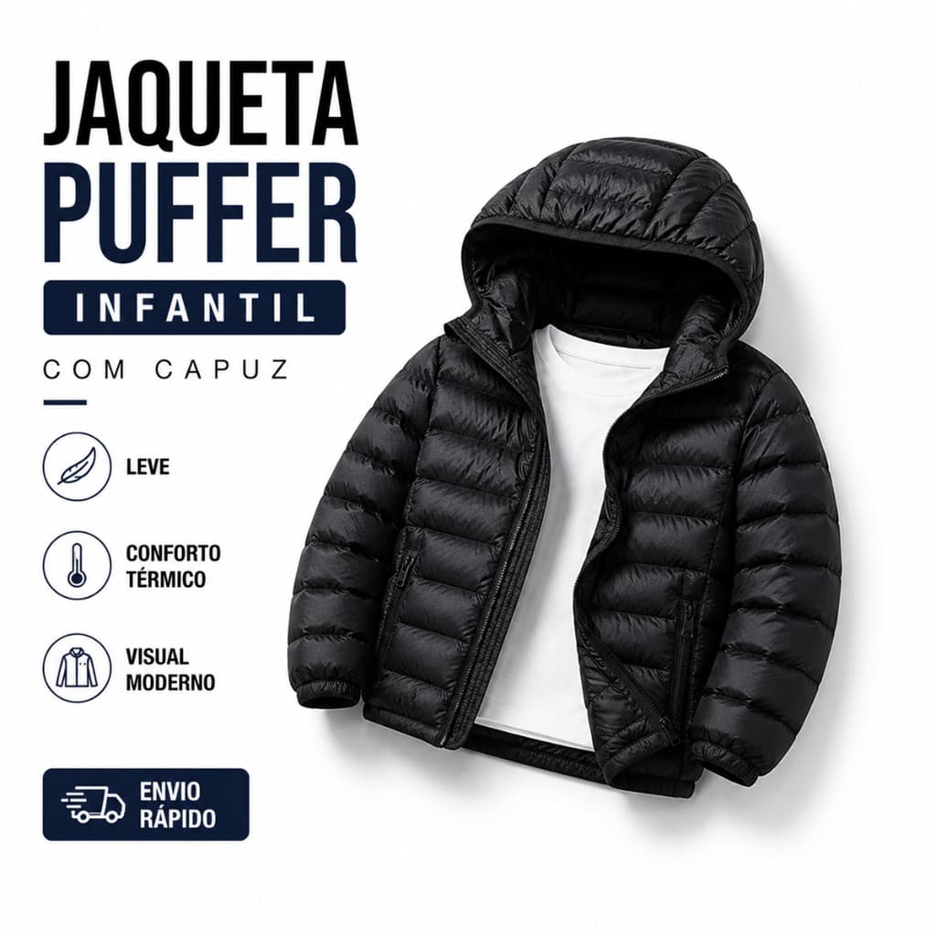 Jaqueta Puffer Infantil Unissex Touca Inverno Frio Intenso