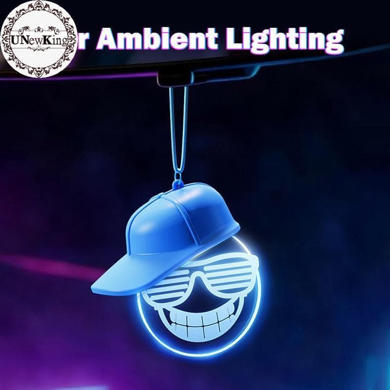 UNewKing Chapéu Rosto Lâmpada Luminosa Espelho Retrovisor Pingente Luz Ambiente Do Carro Vintage Pendurado Ornamento Aut