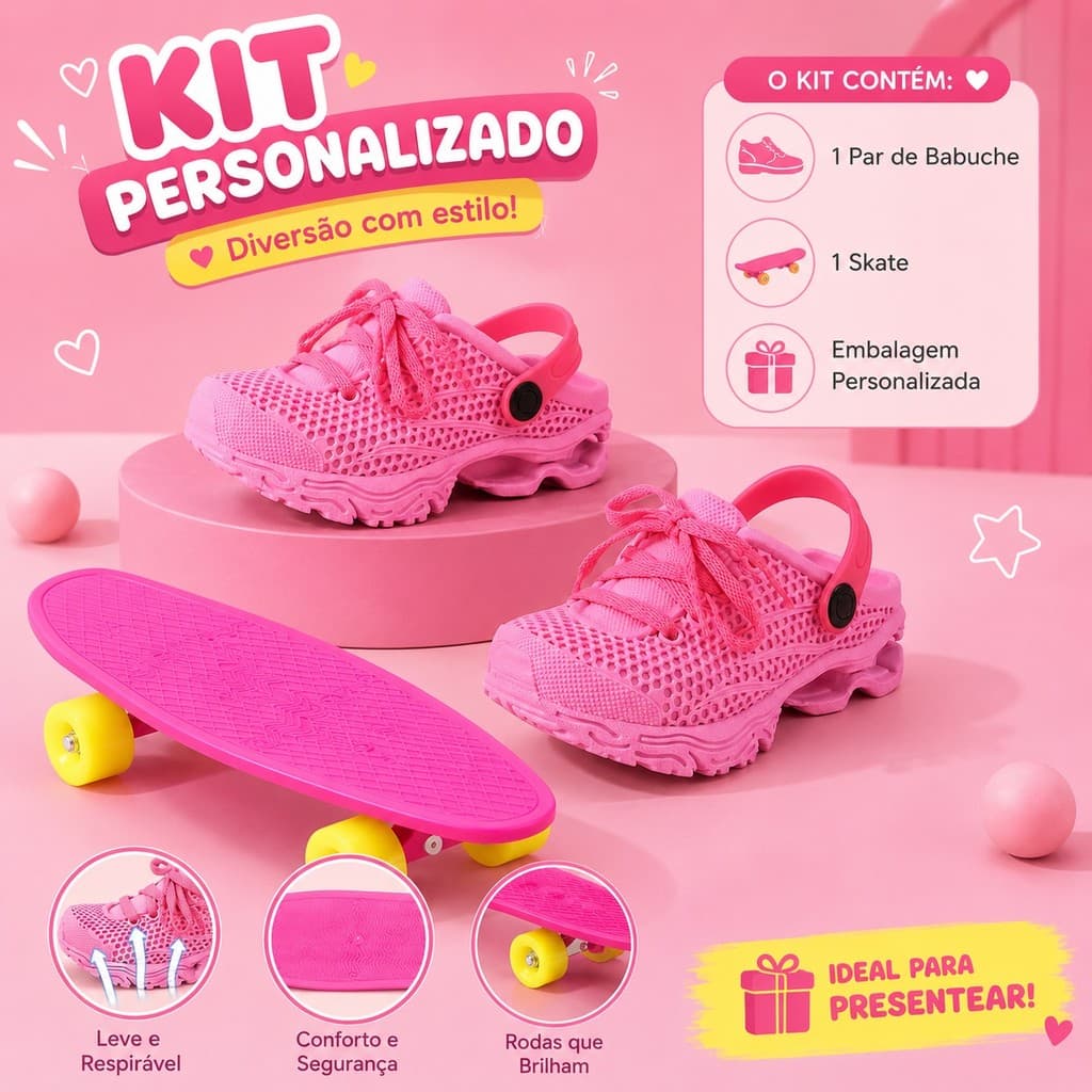 Kit Skate Infantil Menina Menino Esporte Brinquedo Aventura Radical Reforçado Criança