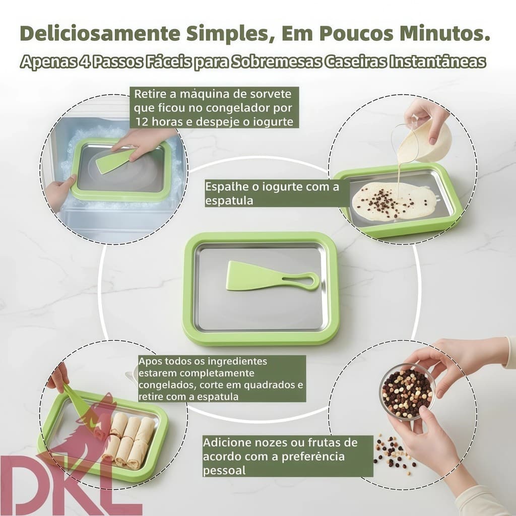 Bandeja Sorvetes em Rolo na Chapa Inox 25x20cm com 2 Espátulas Sem Eletricidade DONG