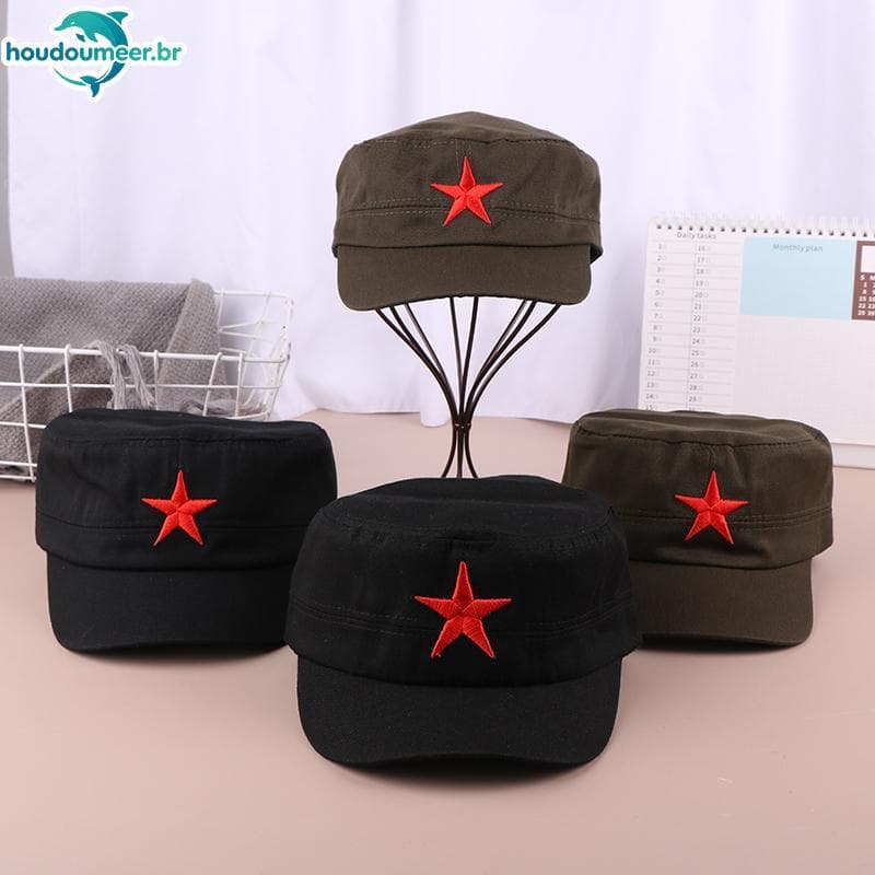 HOUDO Cores Sólidas Masculino Feminino Boné Cadete Patrulha Chapéu Golfe Condução Estrela Vermelha Pentagrama Casual
