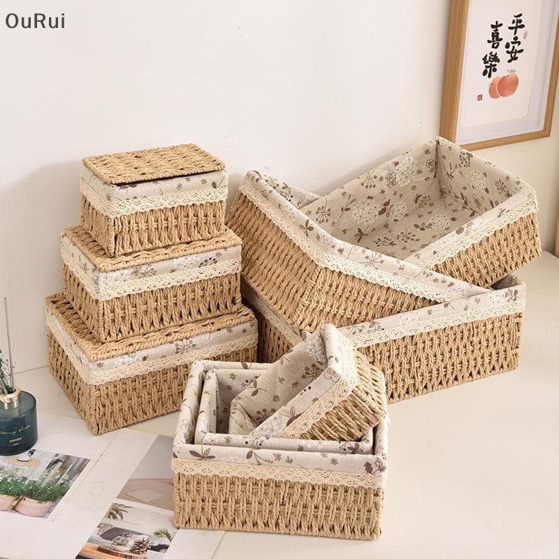 [B & C] Cesta De Armazenamento Multiuso Imitação De Rattan Organizador De Artigos Diversos De Mesa Cosméticos Decoração