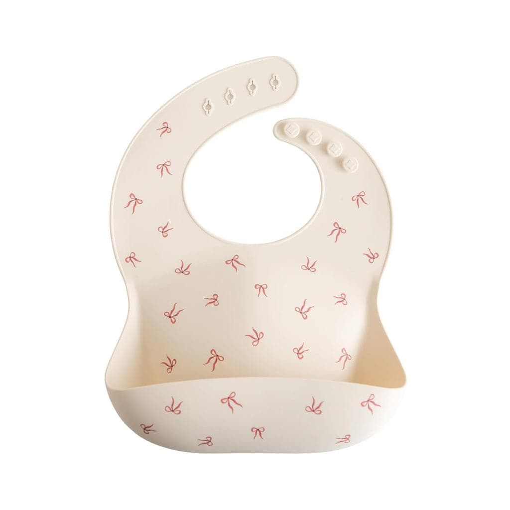 Babador de Silicone para Bebê Mushie |   Babadores Impermeáveis Ajustáveis (Com Laços) DBF5
