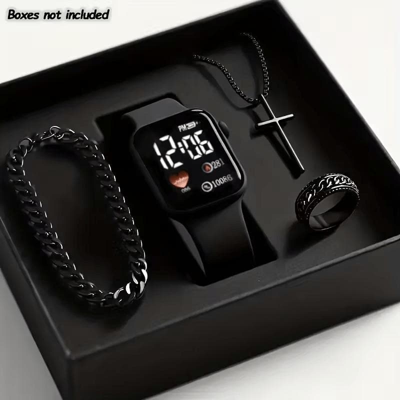 Conjunto De Relógio Digital Casual Masculino COD Com Pulseiras De Silicone (De 4 Unidades) , Inspirado Em Um Design Pret