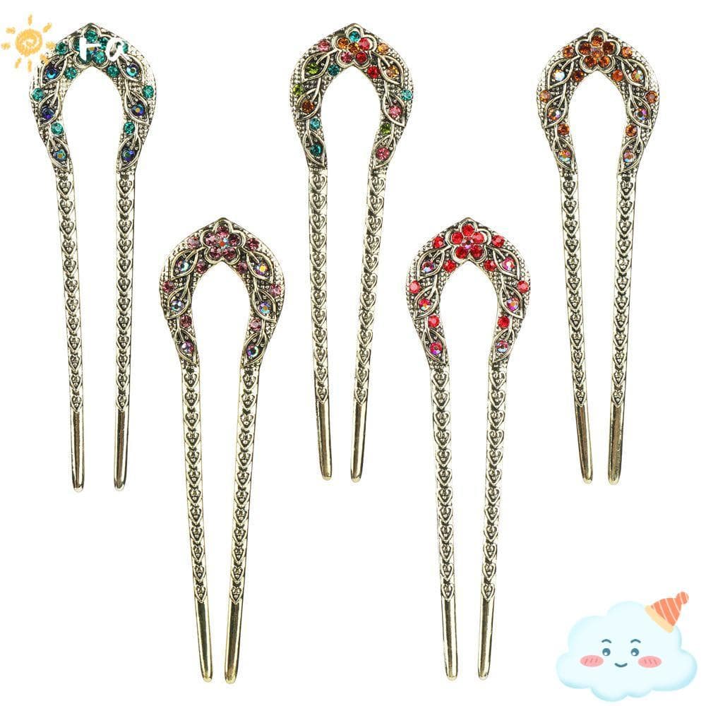 Grampos De Cabelo RAIN Vintage Chignon Cristal Em Forma De U Para Mulheres Meninas Cocar Pauzinhos