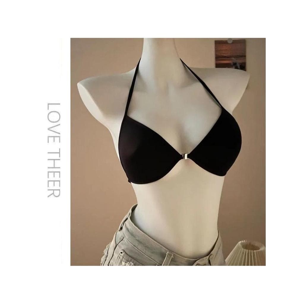 Triângulo francês copo roupa interior feminina seios pequenos reunir alças finas bonito volta Halter invisível fivela fr