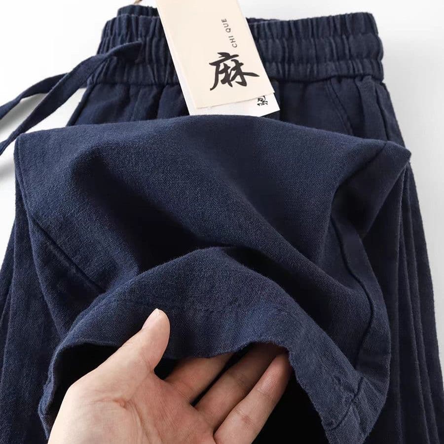 Calças de linho puro calças casuais masculinas soltas retas estilo fino verão algodão linho calças masculinas Plu