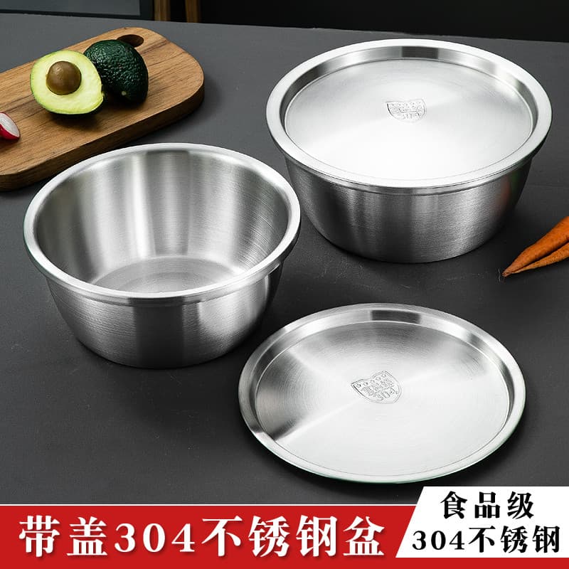 Bacia de aço inoxidável 304 de qualidade alimentar com tampa bacia japonesa espessada bacia de amassar doméstica cozinha