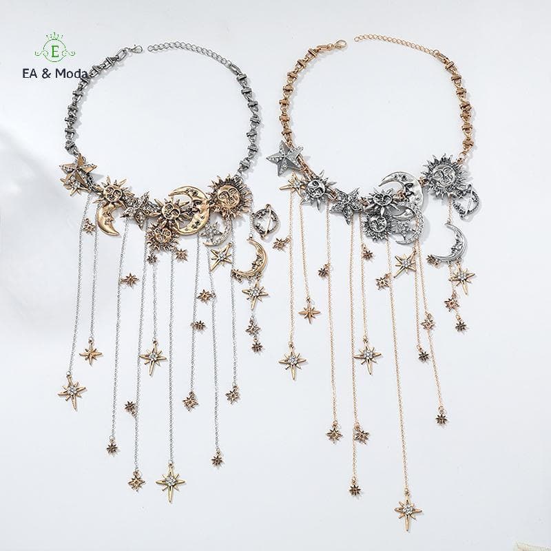 O colar feminino EA & Moda apresenta um design de pingente exagerado em várias camadas com um motivo de lua, e é da T0EC