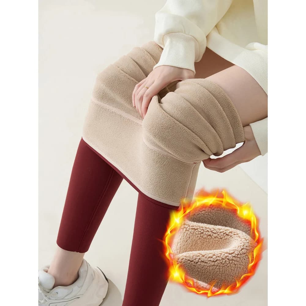 2025 Outono Inverno Novo Vermelho Quente Pele De Tubarão Velo Leggings Feminino Veludo Engrossar Cintura Alta Emagrecime