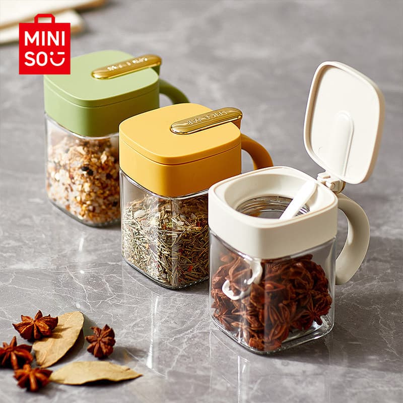 Miniso miniso Premium saleiro tempero caixa de vidro cozinha à prova de umidade selado tempero Jar saleiro tempero garra