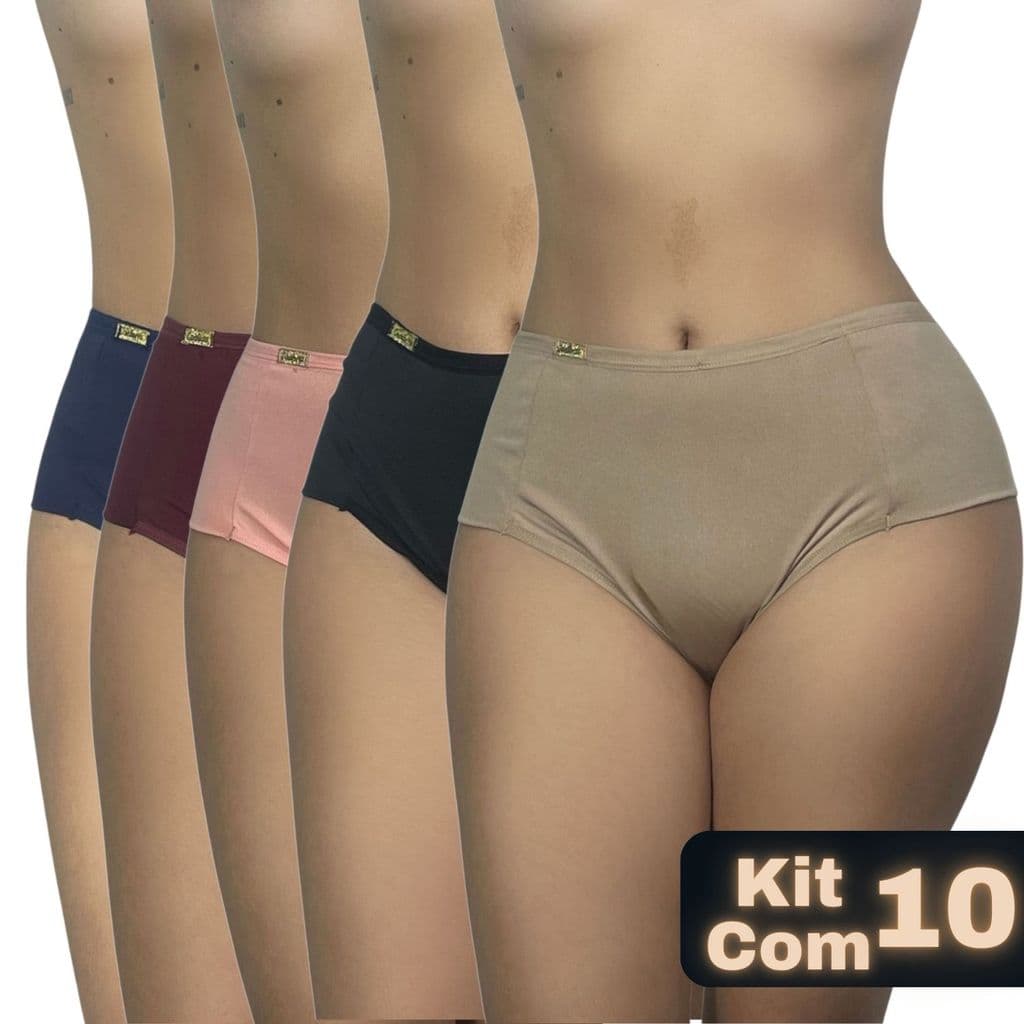 Kit 10 Calcinhas Conforto Gestante Cintura Segura Barriga Cós Alto