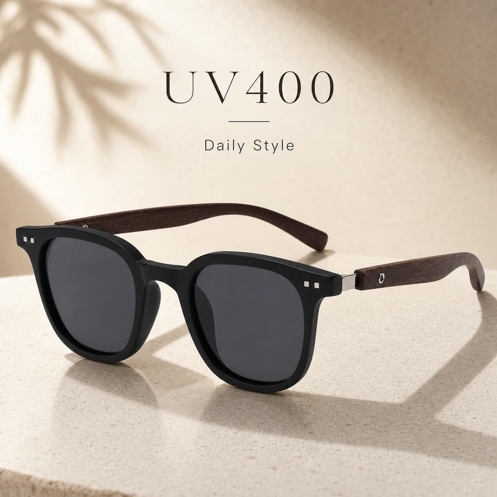 Óculos De Sol Quadrados UV400 Masculinos Com Templos De Textura De Madeira , Tons De Moda Retrô Para Estilo Diário Ao Ar