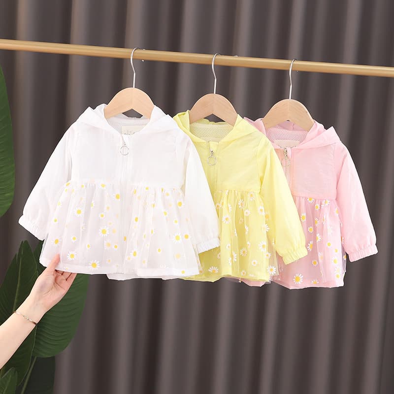 Crianças crianças roupas meninas protetor solar roupas verão 2026 novo estilo margarida verão outono casaco bebê luz pel