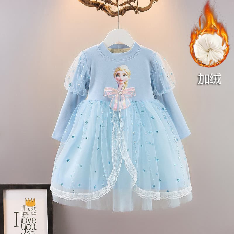 Frozen meninas Elsa vestido de princesa 2022 outono inverno roupas forro de lã engrossado vestido crianças vestido gaze