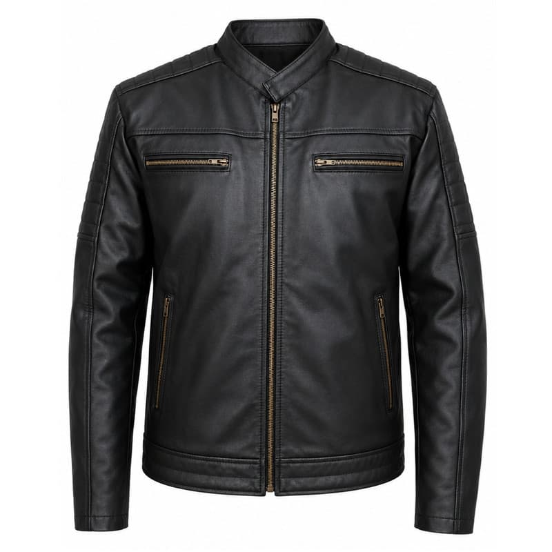 Jaqueta de Couro Legítimo Unissex Moto Café Racer com Zíper Premium