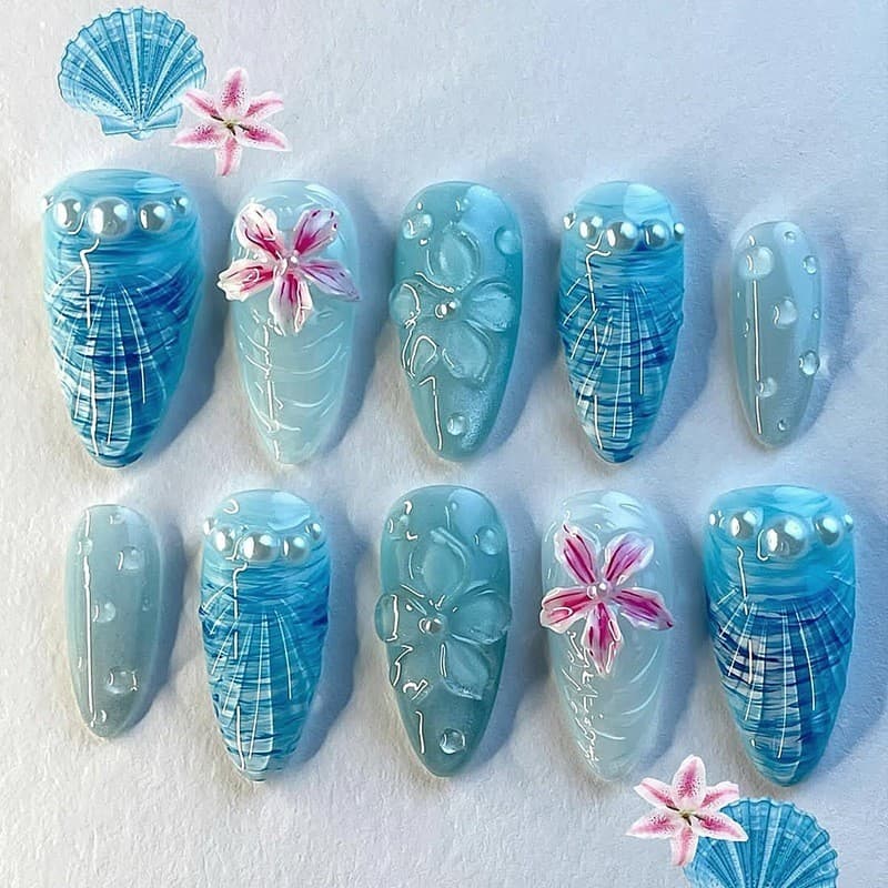 Verão férias estilo gelo transparente em relevo flor de gelo legal flor amêndoa Premium artesanal cor Nude gradiente ves
