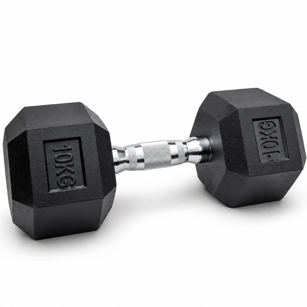 Halter Sextavado 10kg Fitcore Emborrachado Pegada Antiderrapante Musculação Academia e Home Gym