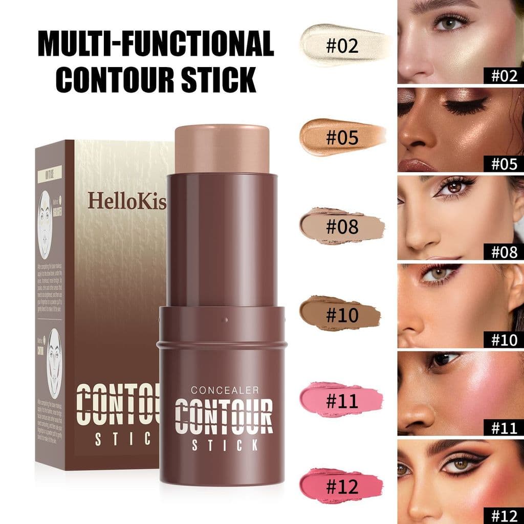 [Estoque pronto] Hellokiss Bastão de contorno de alto brilho Modificação tridimensional Perolado Iluminador Sombra facia