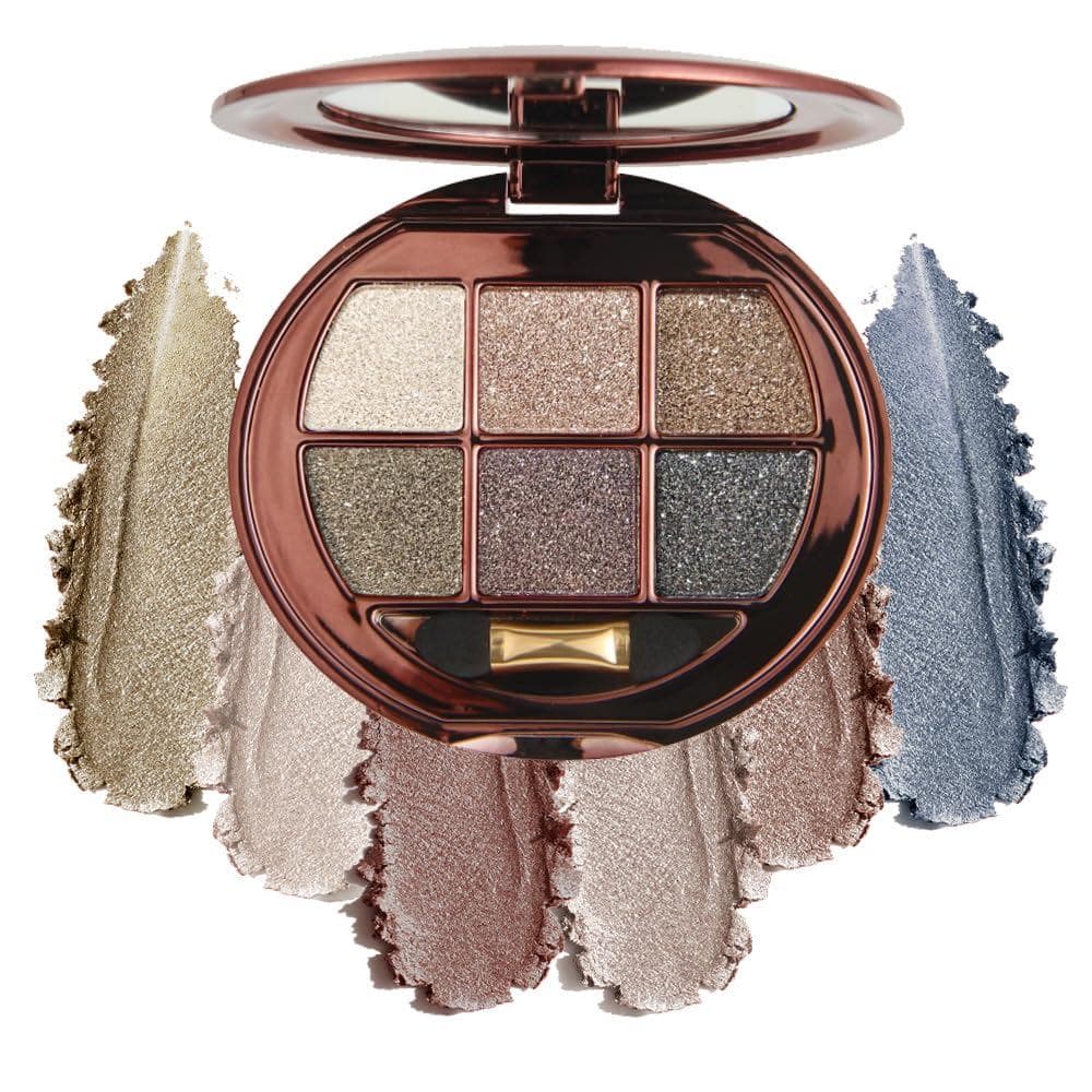 Paleta de sombras de olhos com 6 cores peroladas e acabamento matte, tons neutros em tons de diamante, alta pigmentação,