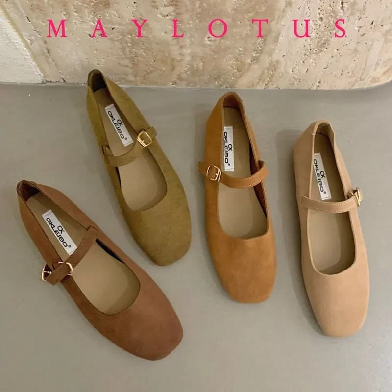 Sapatos Femininos Planos para Primavera e Outono, Bico Redondo, Estilo Ballerina, Salto Baixo Macio, Sapatos Casuais par