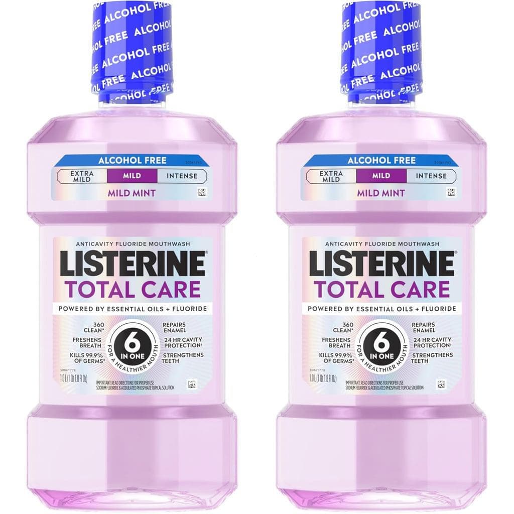 Enxaguante bucal suave sem álcool Listerine Total Care, enxaguante oral com 6 benefícios para ajudar a eliminar 99,9% do