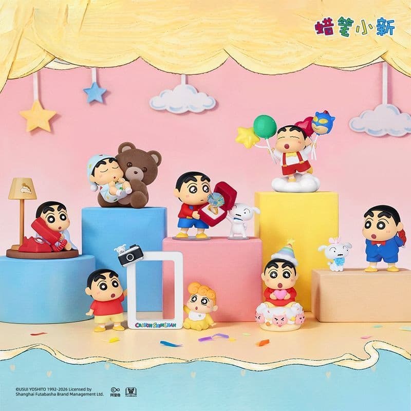 [Autêntico] Figurinha da Série "Formas de Amor" do Crayon Shin-chan, Anel de Diamante Criativo, Decoração de Mesa do Cra