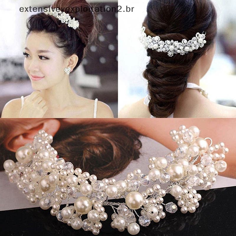 Moda Nupcial Flor De Cristal Tiara Coroa Pérola Rhinestone Hair Band .