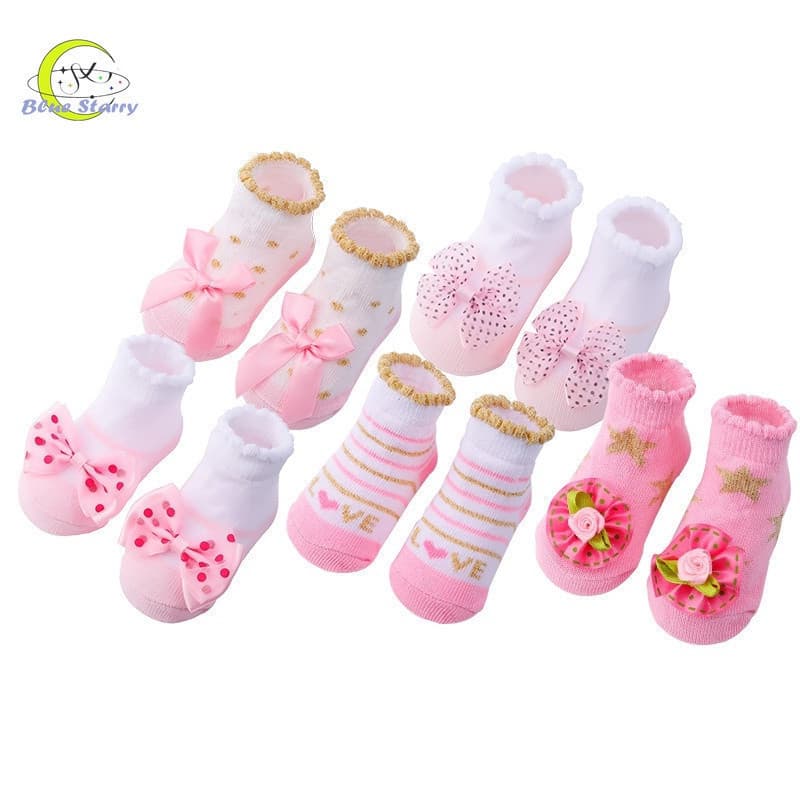 5 Pares/Conjunto Meia De Algodão Infantil meninas Meia Fofa Com Laço Flor Para Bebê Recém-Nascidos De 0-24 Meses