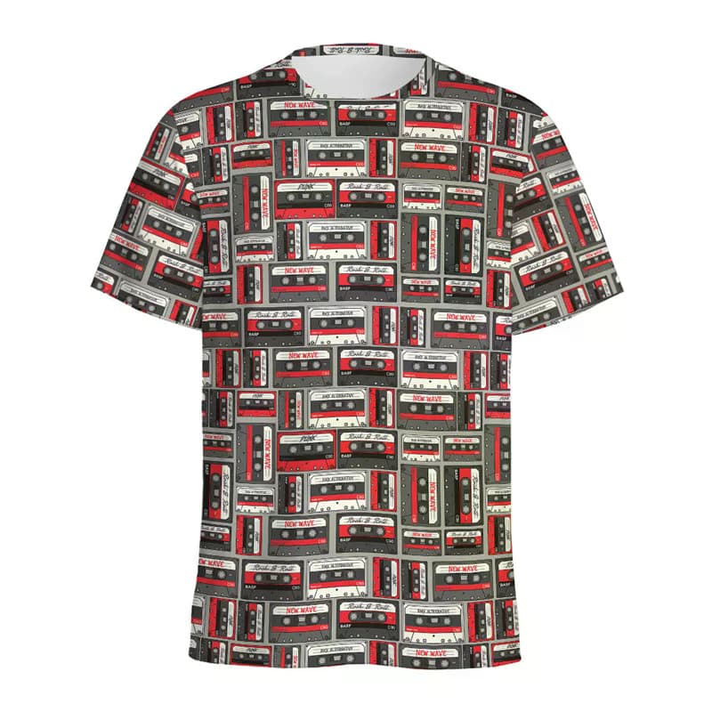 Cassetes De Vinil Coloridas Padrão T Camisa Masculina Rua Em Torno Do Pescoço Impressão 3D Fita Música Camiseta Verão Y2