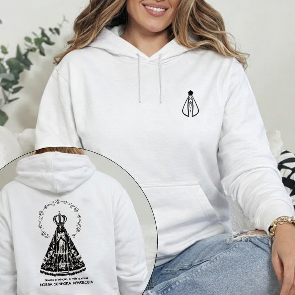 Moletom Feminino Nossa Senhora Blusa De Frio Canguru Flanelado Católica