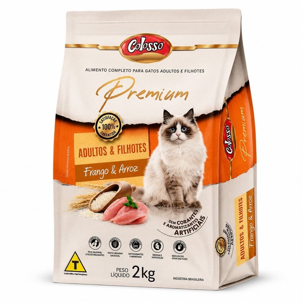 Ração Gatos Adultos E Filhotes Frango Premium Colosso - 2kg