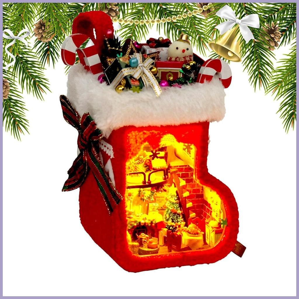 Kit Em Miniatura De Natal Meia Com Luz LED 3D Suporte De Livro De Madeira Quebra-Cabeça Para Mesa De Café Armário onwasv