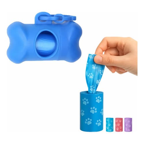 Kit Suporte Cata Caca Pet Com 2 Refil Saquinhos Cães E Gatos Azul