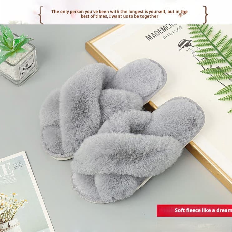 [Estilo Elegante] JS Rex Rabbit Fur Home Slippers/Pantufas Quentes/Para Casa