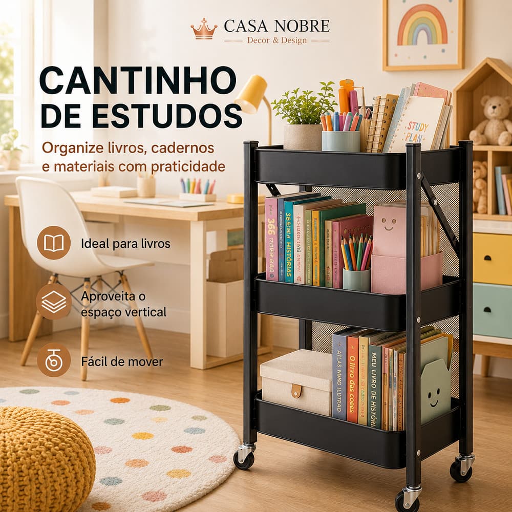 Carrinho Multiuso Com Três Níveis E Rodas Giratórias, Prateleiras Com Borda Alta, Versátil Para Banheiro