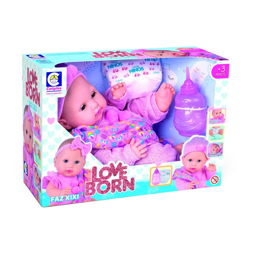 Boneca Love Born com naninha faz xixi - Cotiplás