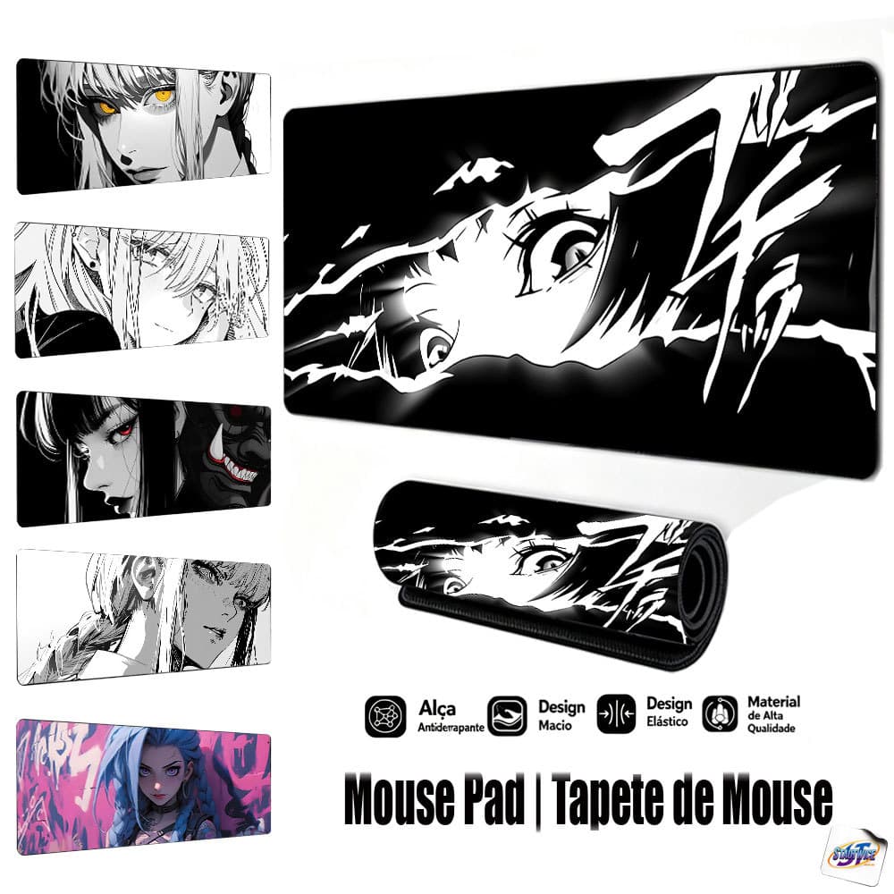 Mouse Pad Gamer Tapete de Mouse 80x30 Menina com Atitude, Base de Borracha Antiderrapante Borda Costurada FPS Escritório