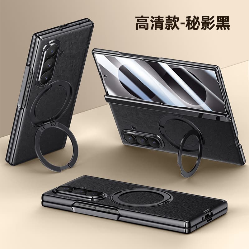 Aplicável A Samsung Z Fold8 Ultra Galvanizado Capa De Telefone De Couro Liso fold7 Suporte Magnético Rotativo Protetora