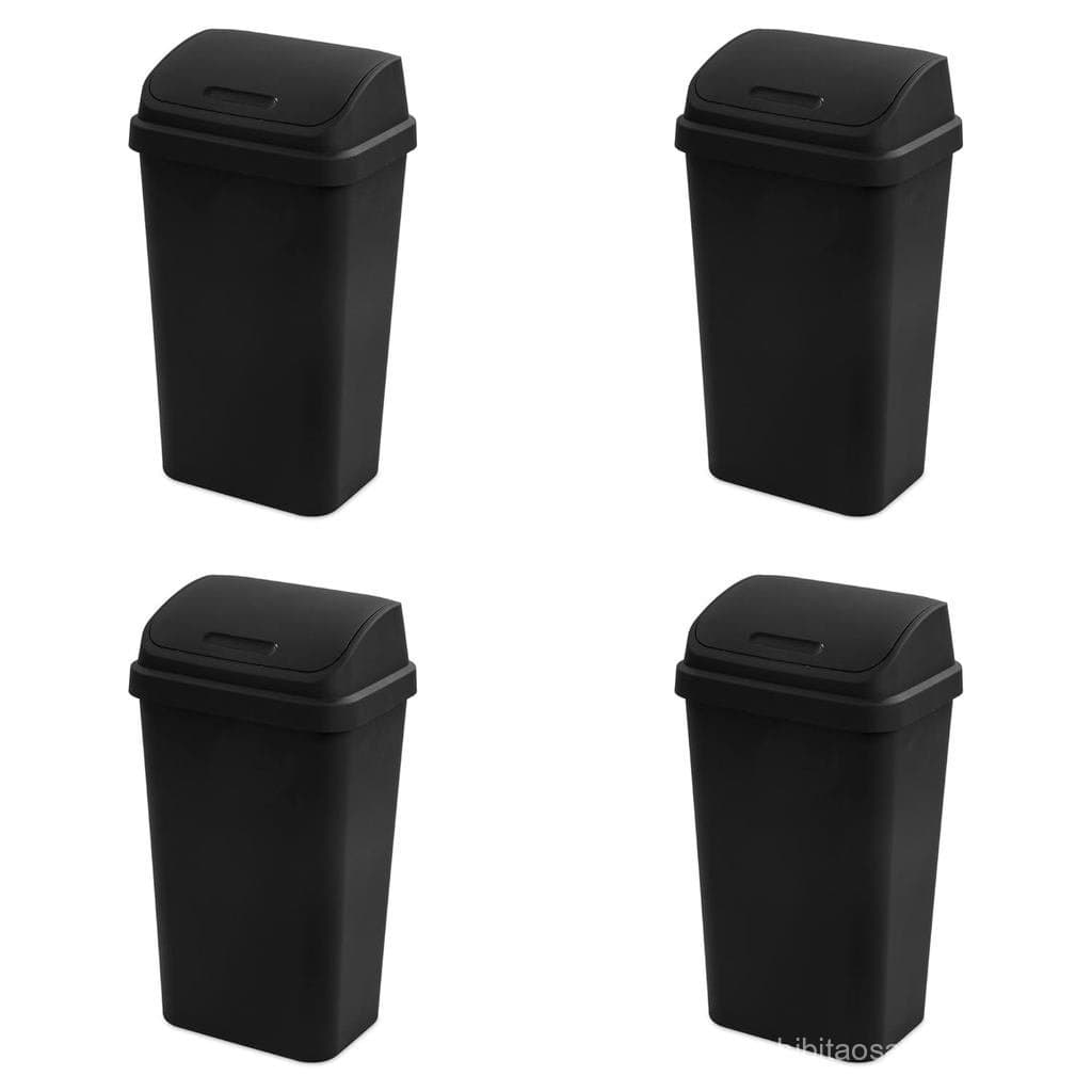 Sterilite Conjunto de 4 Cestos de Lixo com Tampa Basculante, Lixeira Quadrada Elegante, 13 Galões, Preta - Lixeira Moder